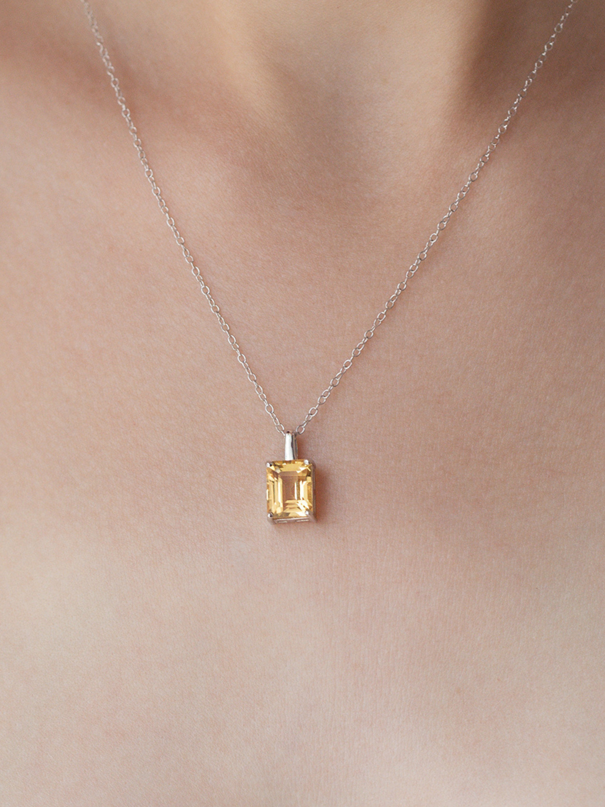 Citrine Emerald Cut Pendant Necklace in Sterling Silver - SJR London Timepiece
