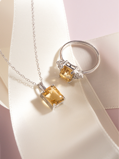 Citrine Emerald Cut Ring in Sterling Silver - SJR London Timepiece