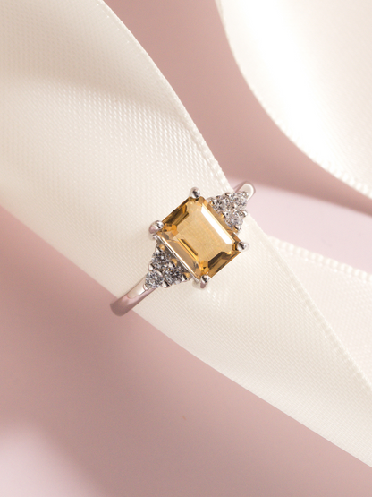 Citrine Emerald Cut Ring in Sterling Silver - SJR London Timepiece