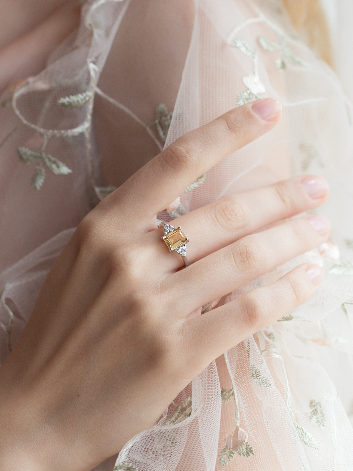 Citrine Emerald Cut Ring in Sterling Silver - SJR London Timepiece