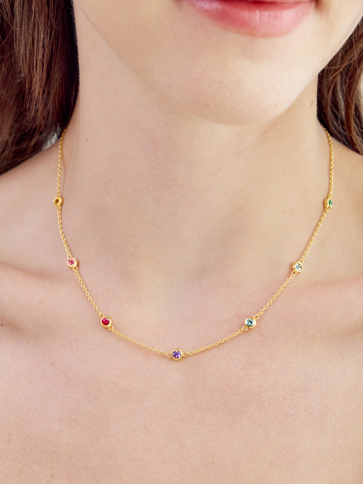Rainbow Gemstone Necklace in 18k Gold Vermeil - SJR London Timepiece