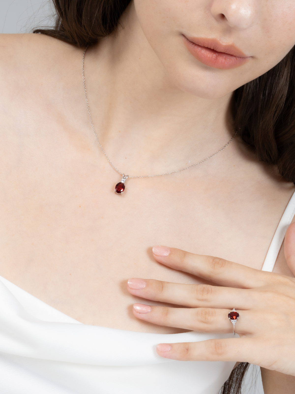 Garnet Pendant Necklace in Sterling Silver - SJR London Timepiece
