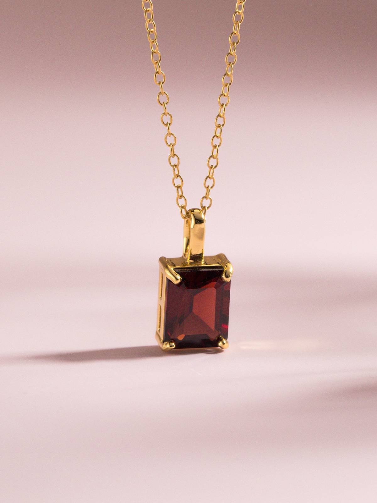 Garnet Emerald Cut Pendant Necklace in 18k Gold Vermeil - SJR London Timepiece