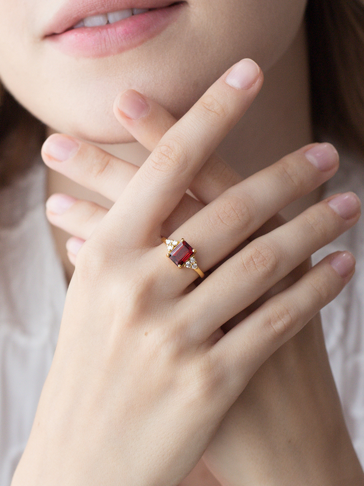 Garnet Emerald Cut Ring in 18k Gold Vermeil - SJR London Timepiece