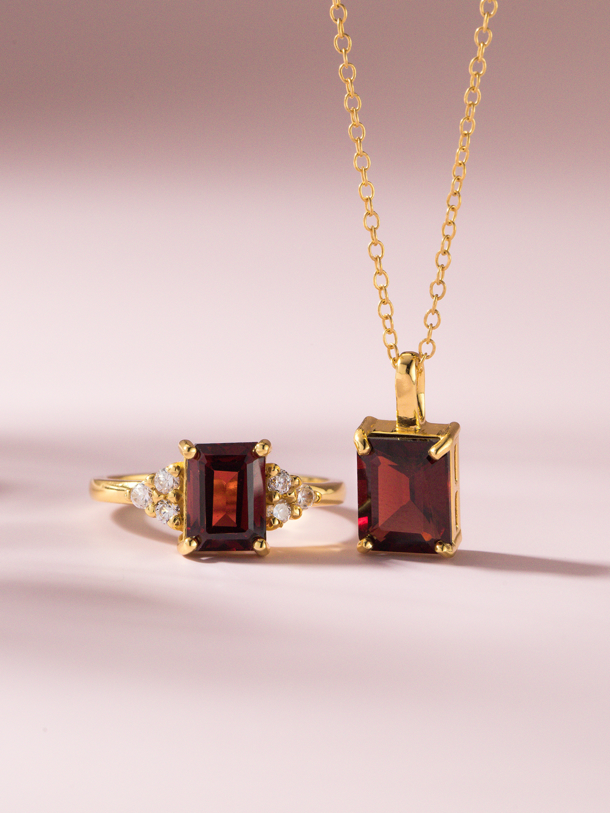 Garnet Emerald Cut Ring in 18k Gold Vermeil - SJR London Timepiece
