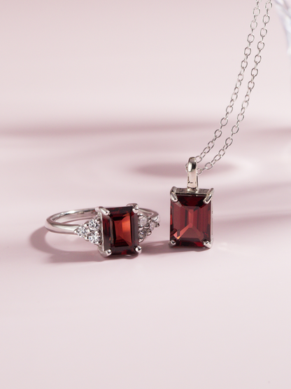 Garnet Emerald Cut Ring in Sterling Silver - SJR London Timepiece