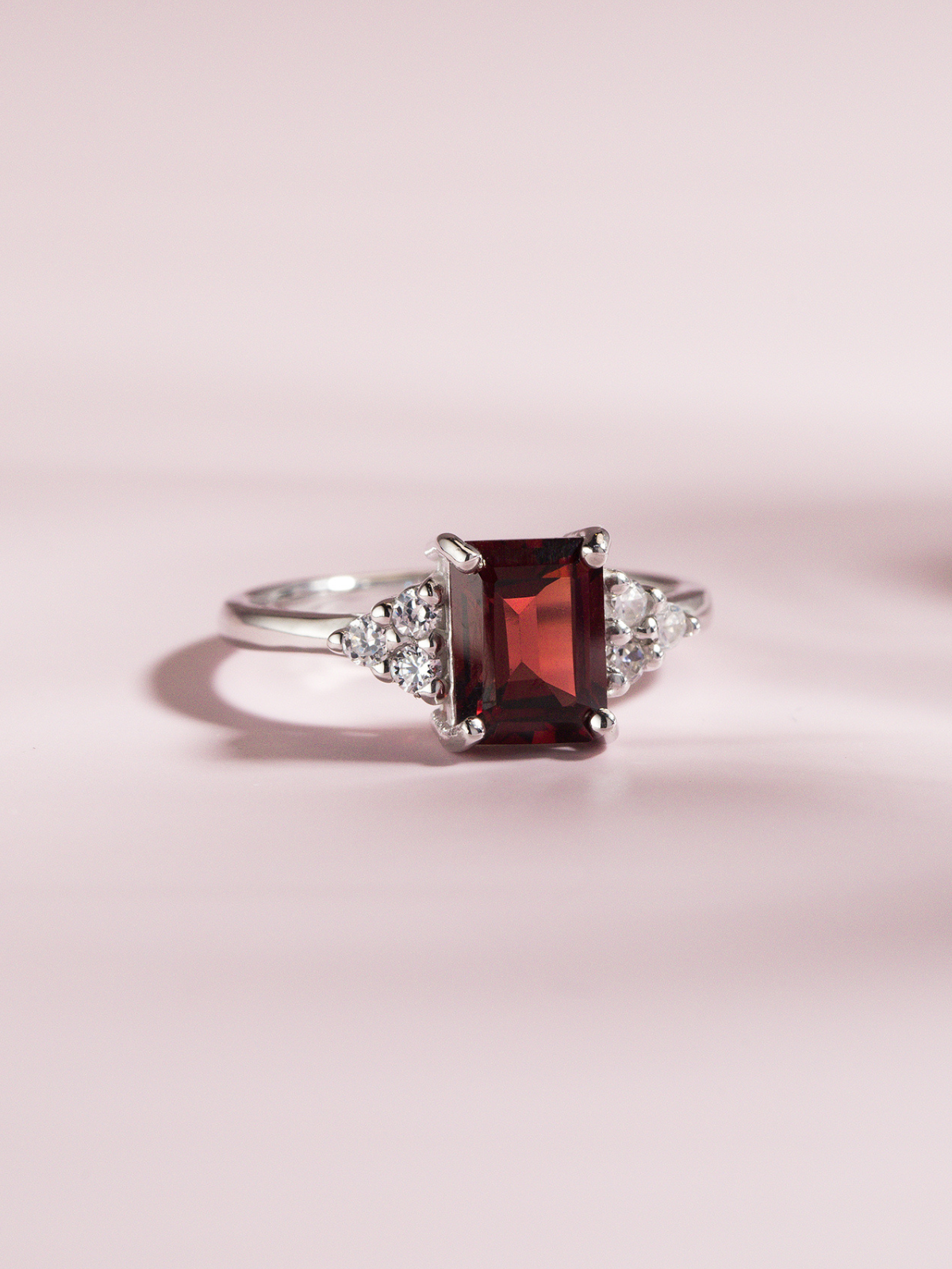 Garnet Emerald Cut Ring in Sterling Silver - SJR London Timepiece