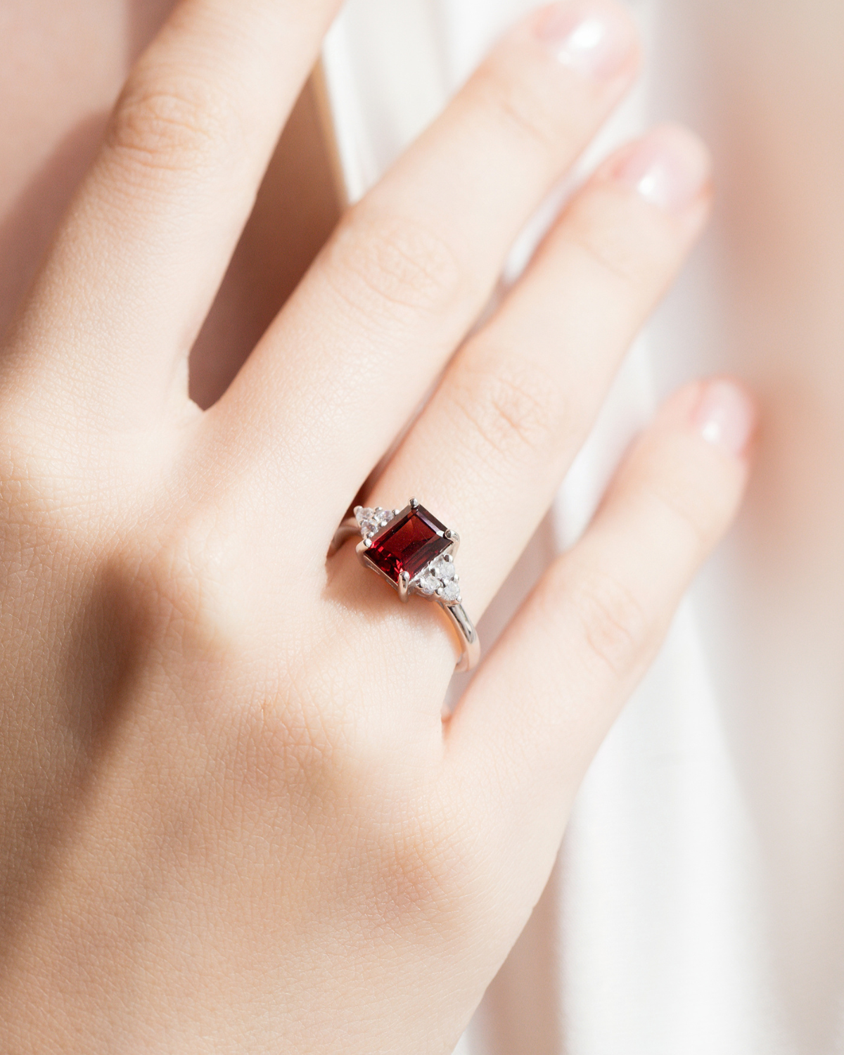 Garnet Emerald Cut Ring in Sterling Silver - SJR London Timepiece