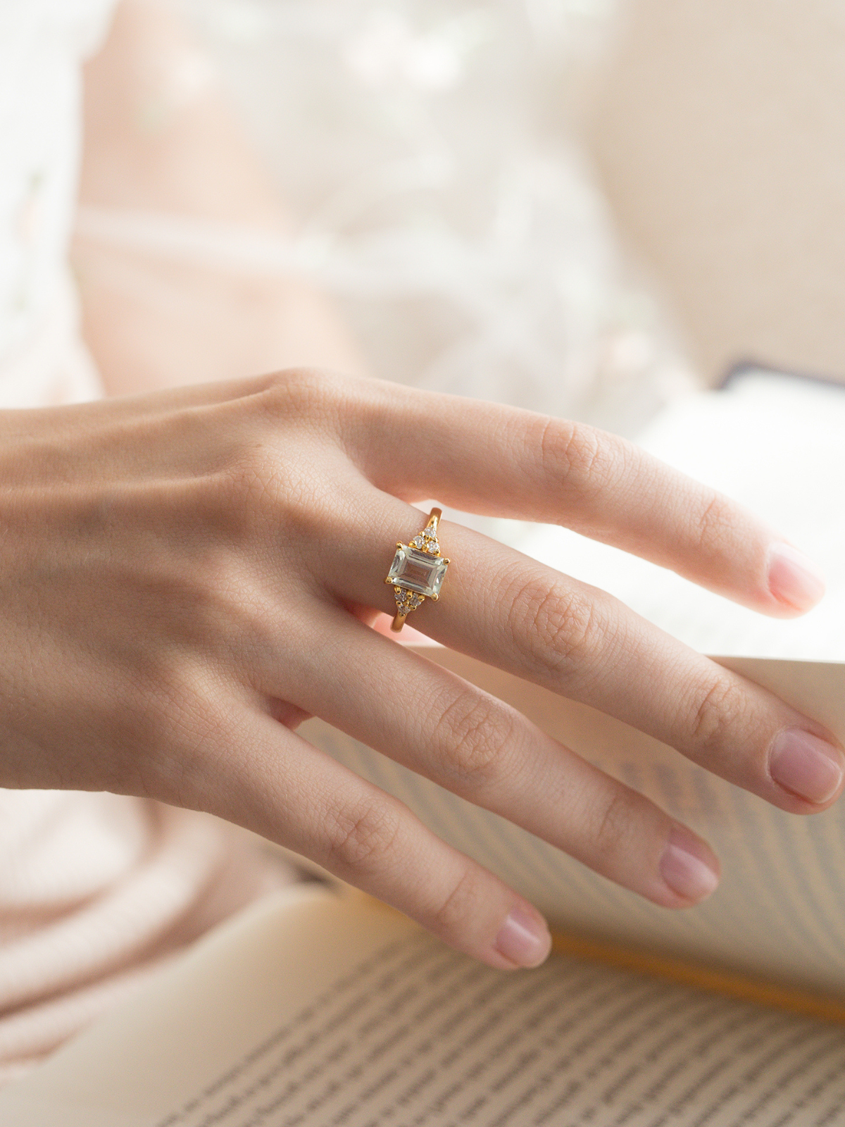 Green Amethyst Emerald Cut Ring in 18k Gold Vermeil - SJR London Timepiece