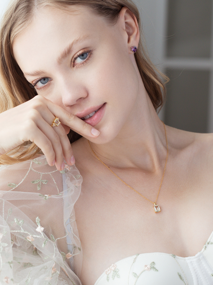 Green Amethyst Emerald Cut Pendant Necklace in 18k Gold Vermeil - SJR London Timepiece
