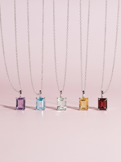 Lavender Amethyst Emerald Cut Pendant Necklace in Sterling Silver - SJR London Timepiece