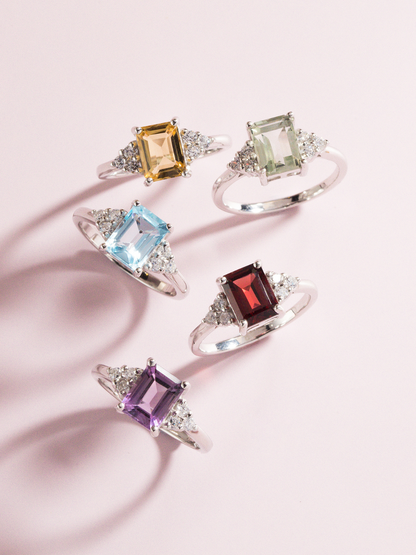 Citrine Emerald Cut Ring in Sterling Silver - SJR London Timepiece