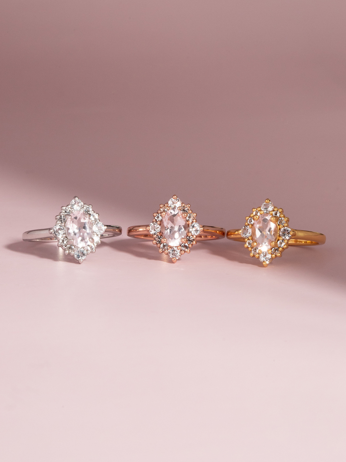 Pink Morganite Halo Ring in 18k Rose Vermeil - SJR London Timepiece