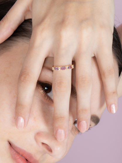 Lavender Amethyst Emerald Cut Eternity Ring in 18k Gold Vermeil - SJR London Timepiece