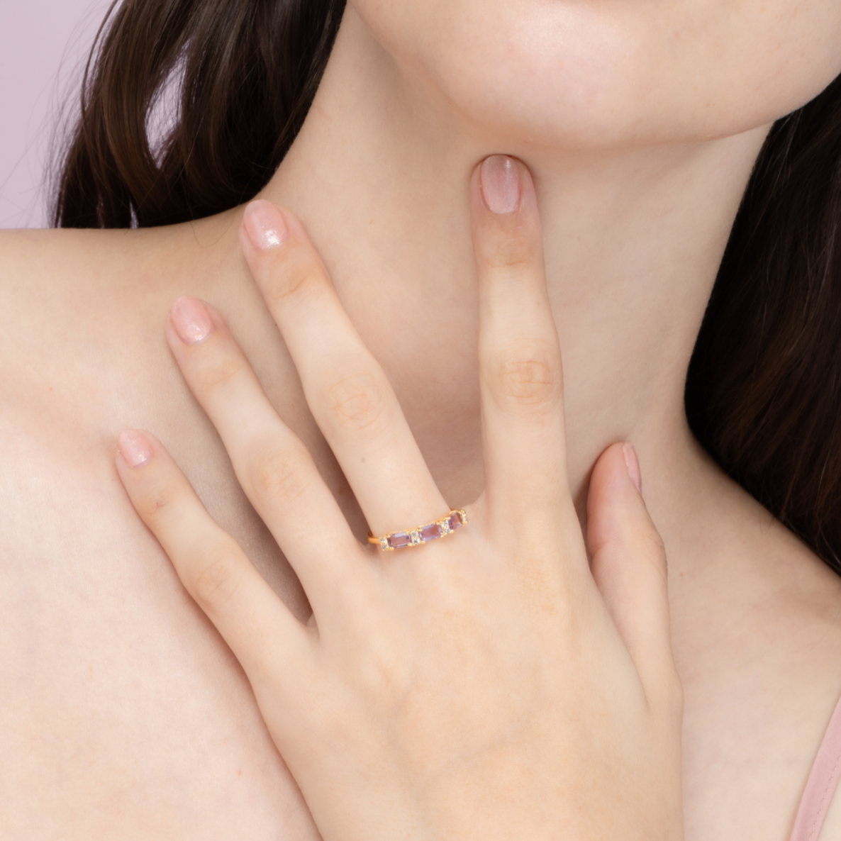 Lavender Amethyst Emerald Cut Eternity Ring in 18k Gold Vermeil - SJR London Timepiece