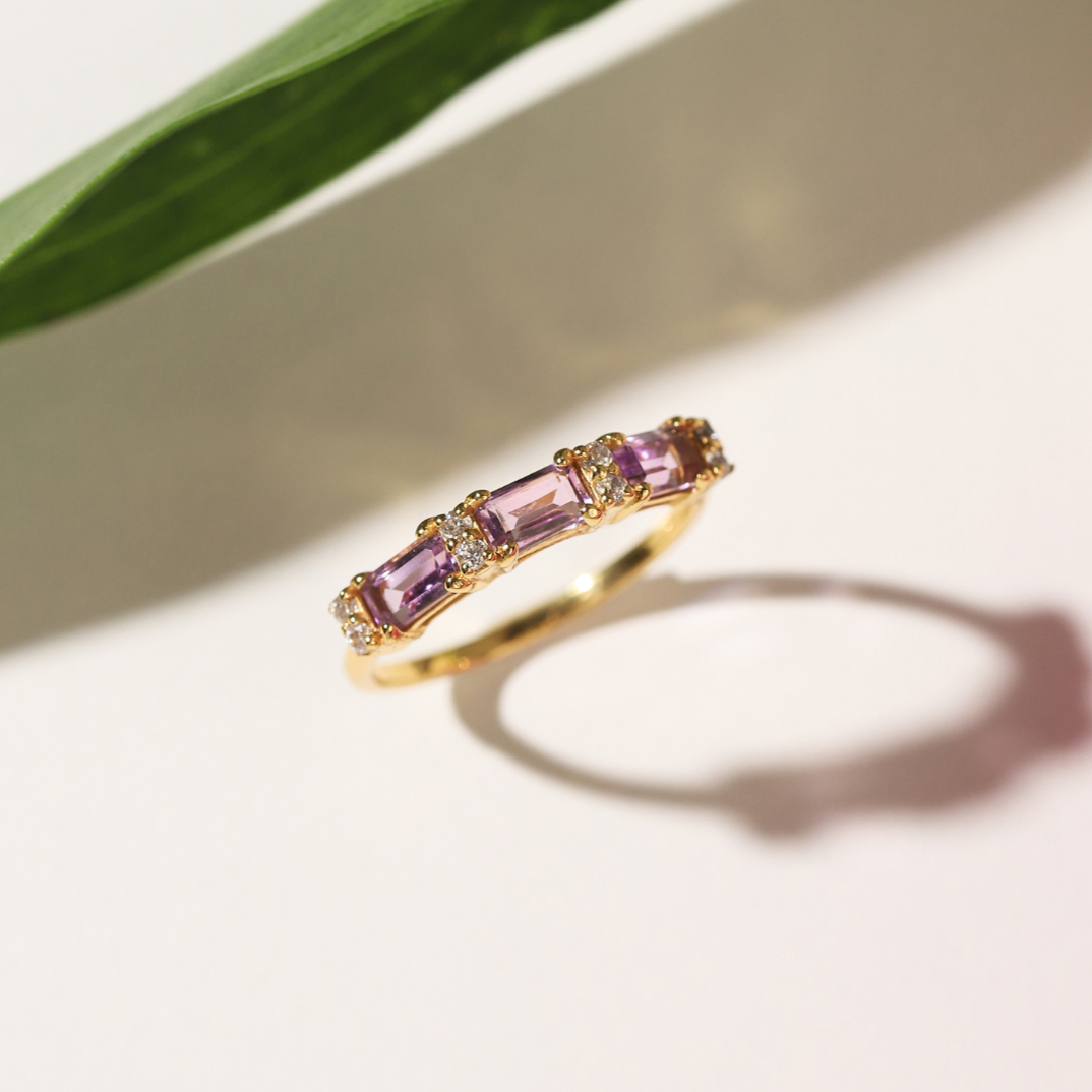 Lavender Amethyst Emerald Cut Eternity Ring in 18k Gold Vermeil - SJR London Timepiece