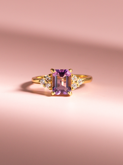Lavender Amethyst Emerald Cut Ring in 18k Gold Vermeil - SJR London Timepiece