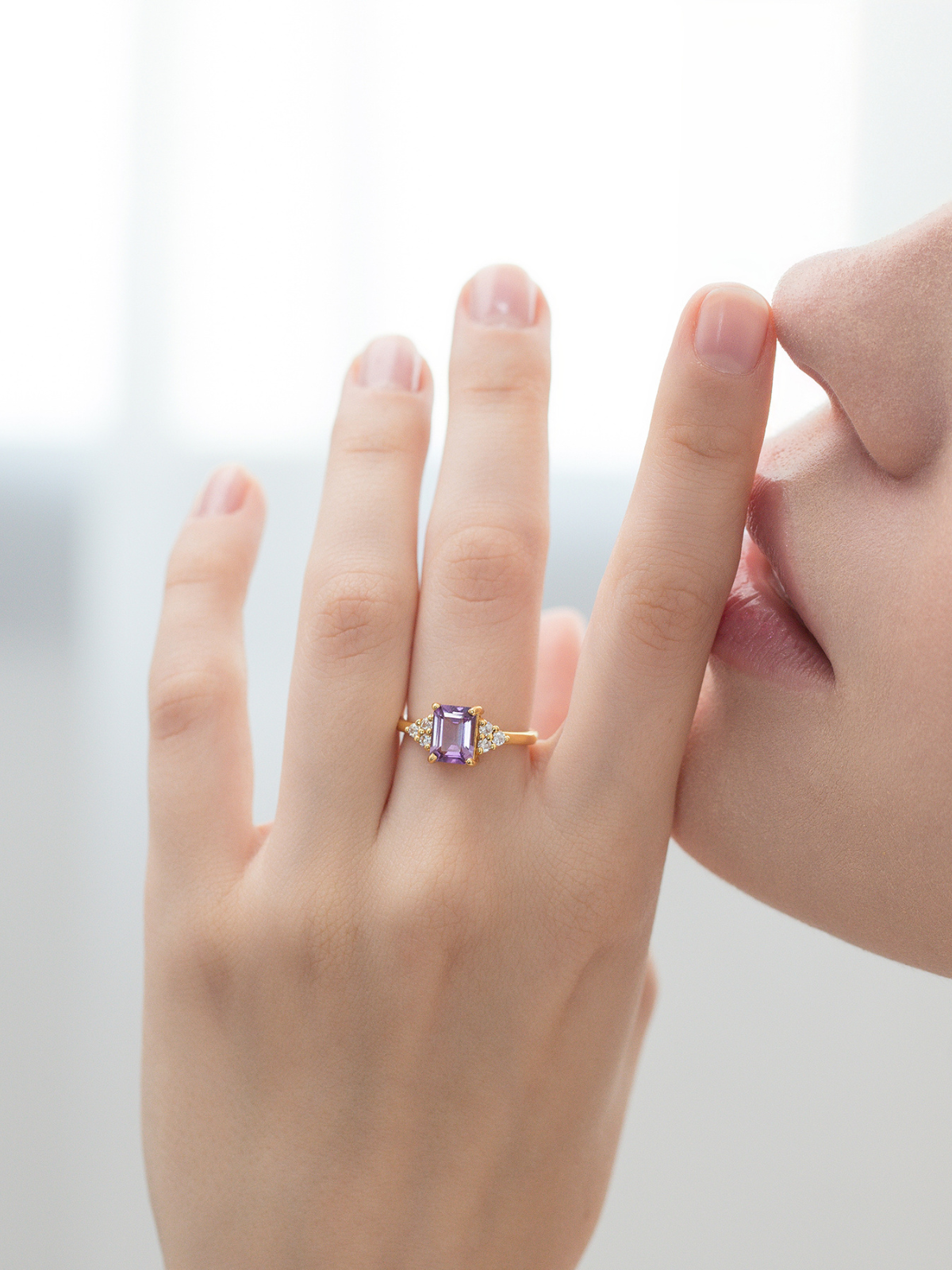 Lavender Amethyst Emerald Cut Ring in 18k Gold Vermeil - SJR London Timepiece