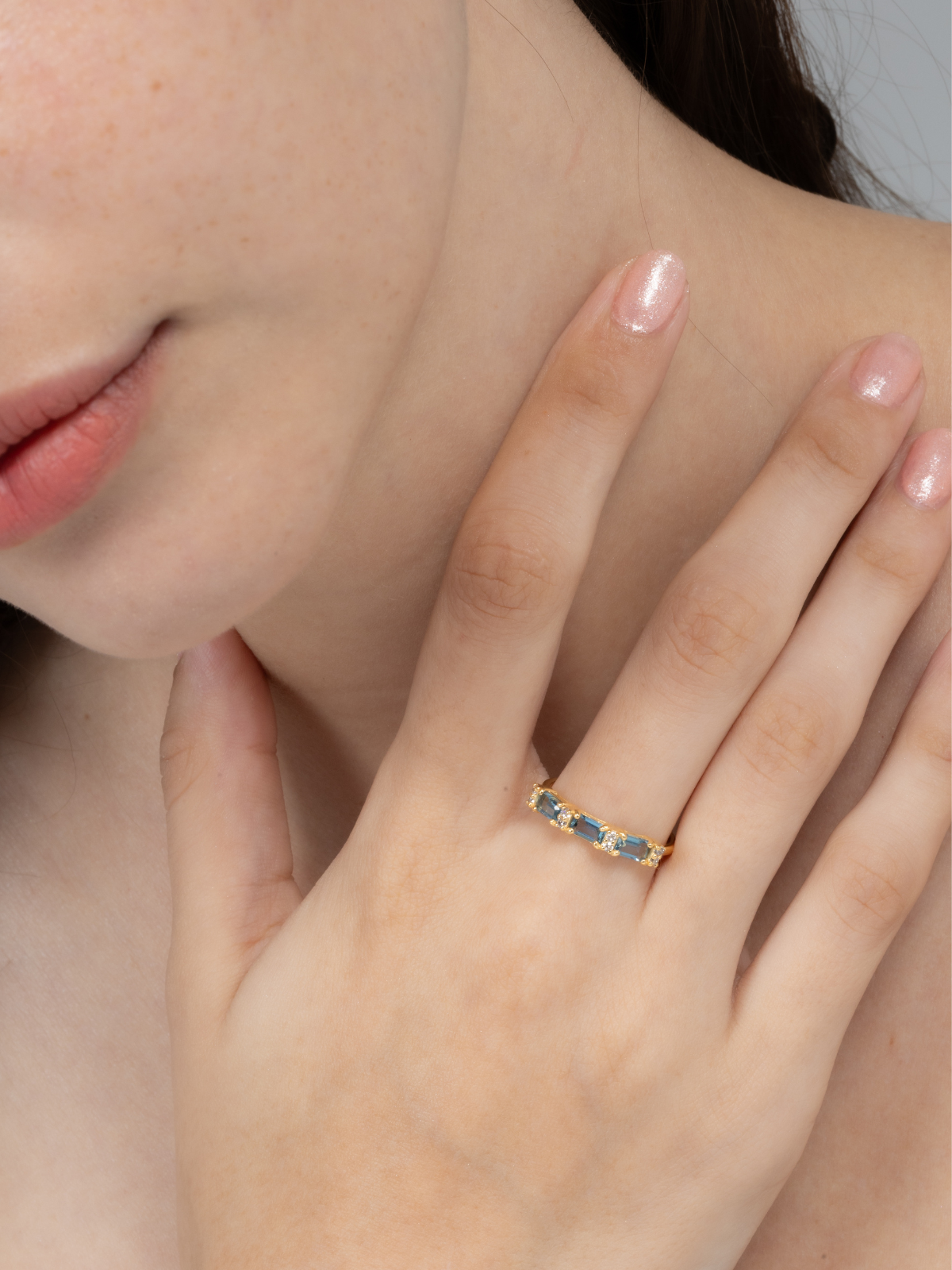 London Blue Topaz Emerald Cut Eternity Ring in 18k Gold Vermeil - SJR London Timepiece