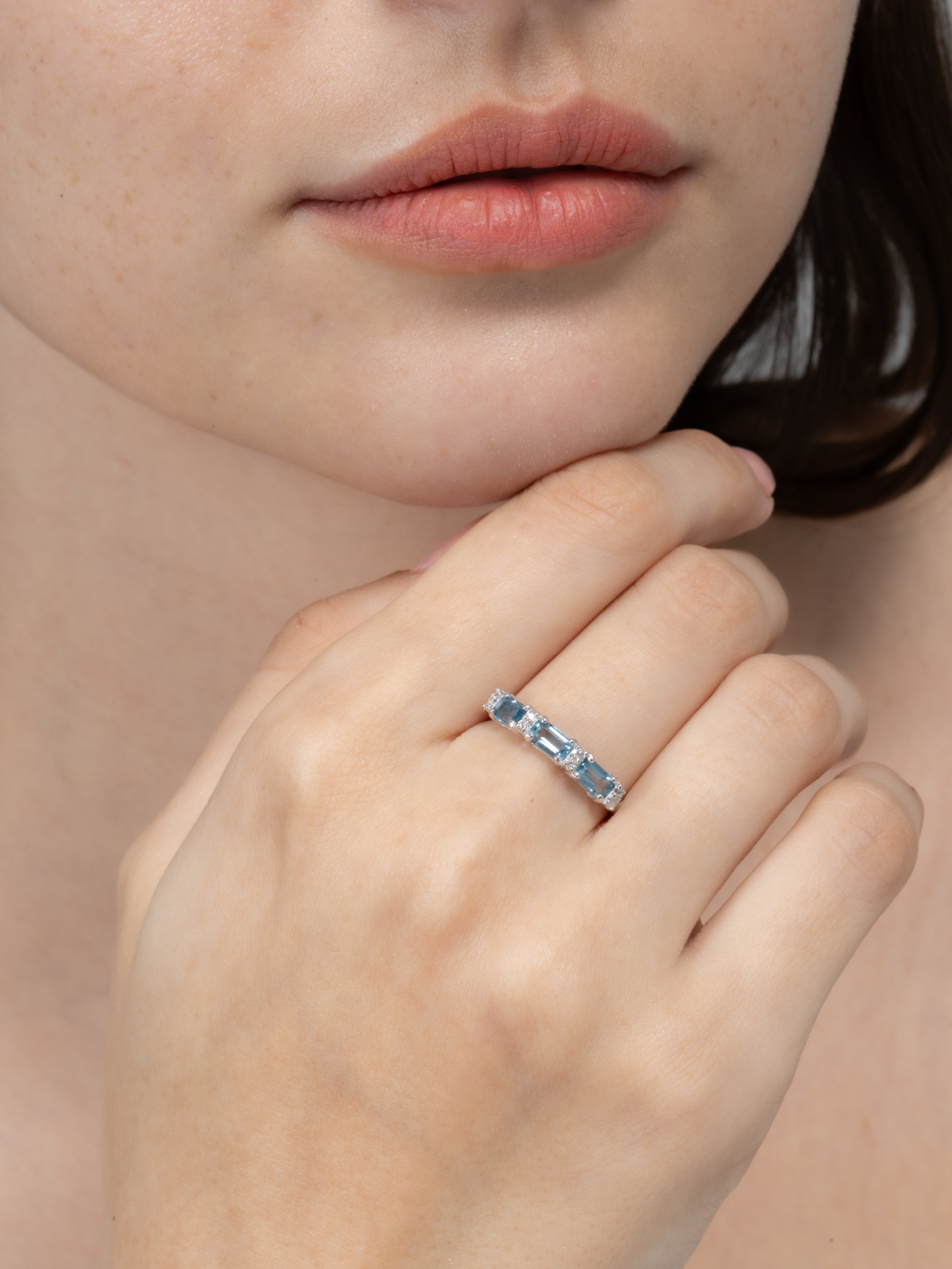London Blue Topaz Emerald Cut Eternity Ring in Sterling Silver - SJR London Timepiece