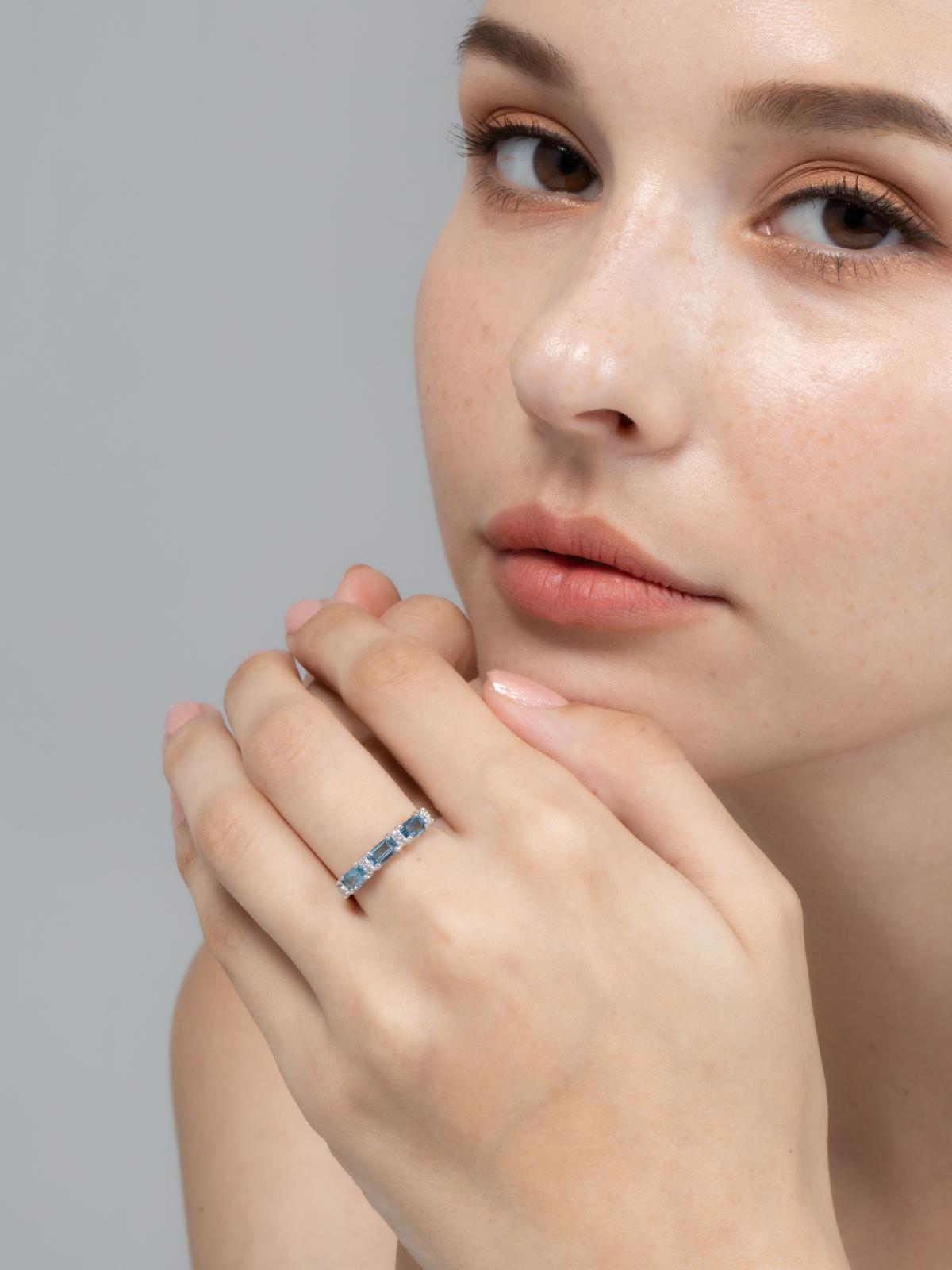 London Blue Topaz Emerald Cut Eternity Ring in Sterling Silver - SJR London Timepiece