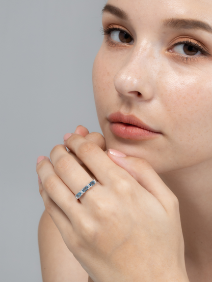 London Blue Topaz Emerald Cut Eternity Ring in Sterling Silver - SJR London Timepiece