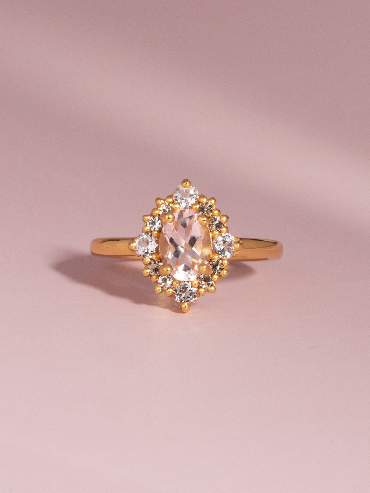 Pink Morganite Halo Ring in 18k Gold Vermeil - SJR London Timepiece