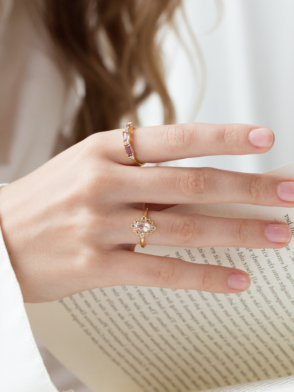 Pink Morganite Halo Ring in 18k Gold Vermeil - SJR London Timepiece