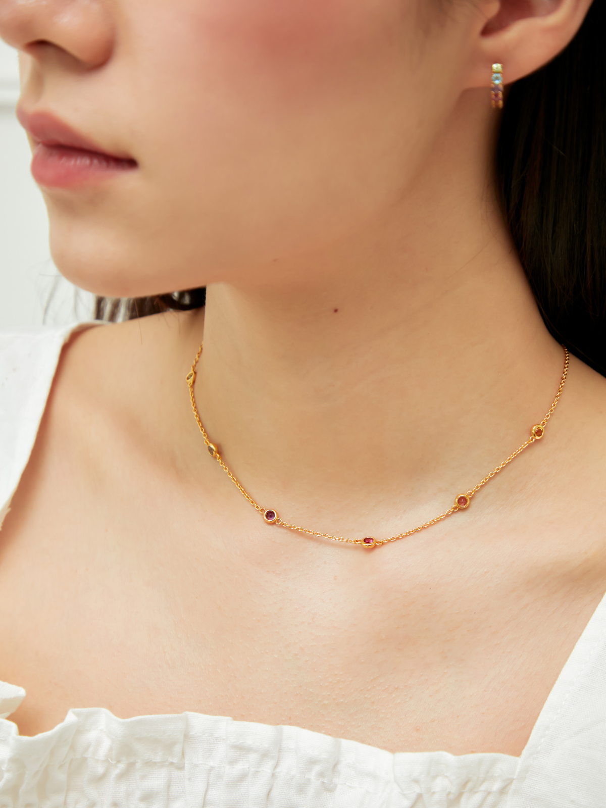 Rainbow Gemstone Necklace in 18k Gold Vermeil - SJR London Timepiece