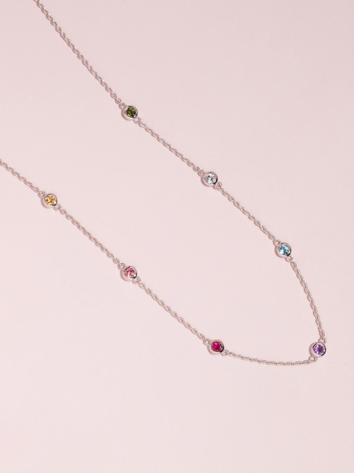 Rainbow Gemstone Necklace in Sterling Silver - SJR London Timepiece