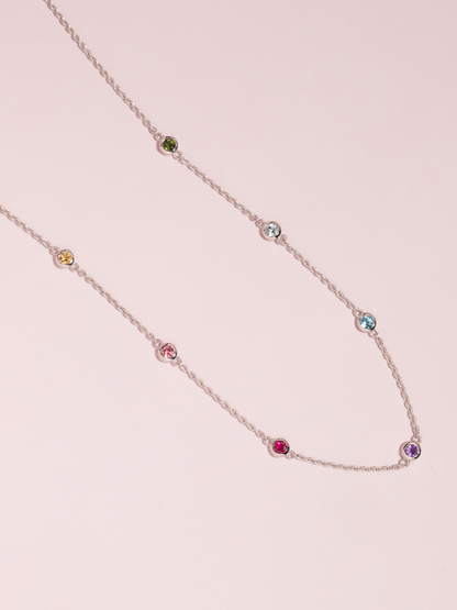 Rainbow Gemstone Necklace in Sterling Silver - SJR London Timepiece