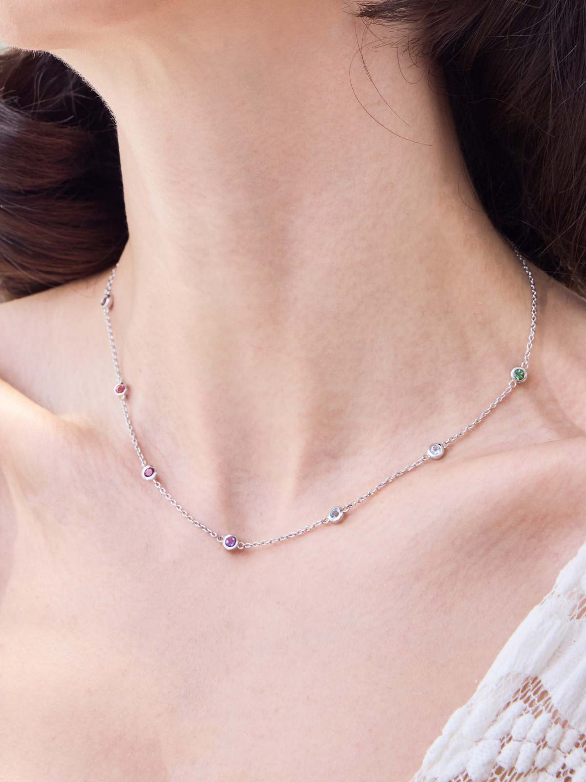Rainbow Gemstone Necklace in Sterling Silver - SJR London Timepiece