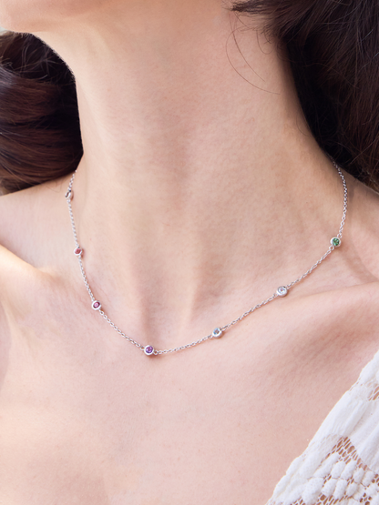Rainbow Gemstone Necklace in Sterling Silver - SJR London Timepiece