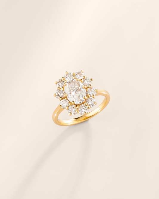 2.5 ct Oval Moissanite Halo Engagement Ring in 18k Gold Vermeil - SJR London Timepiece