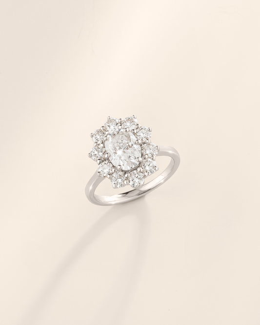 2.5 ct Oval Moissanite Halo Engagement Ring in Sterling Silver - SJR London Timepiece