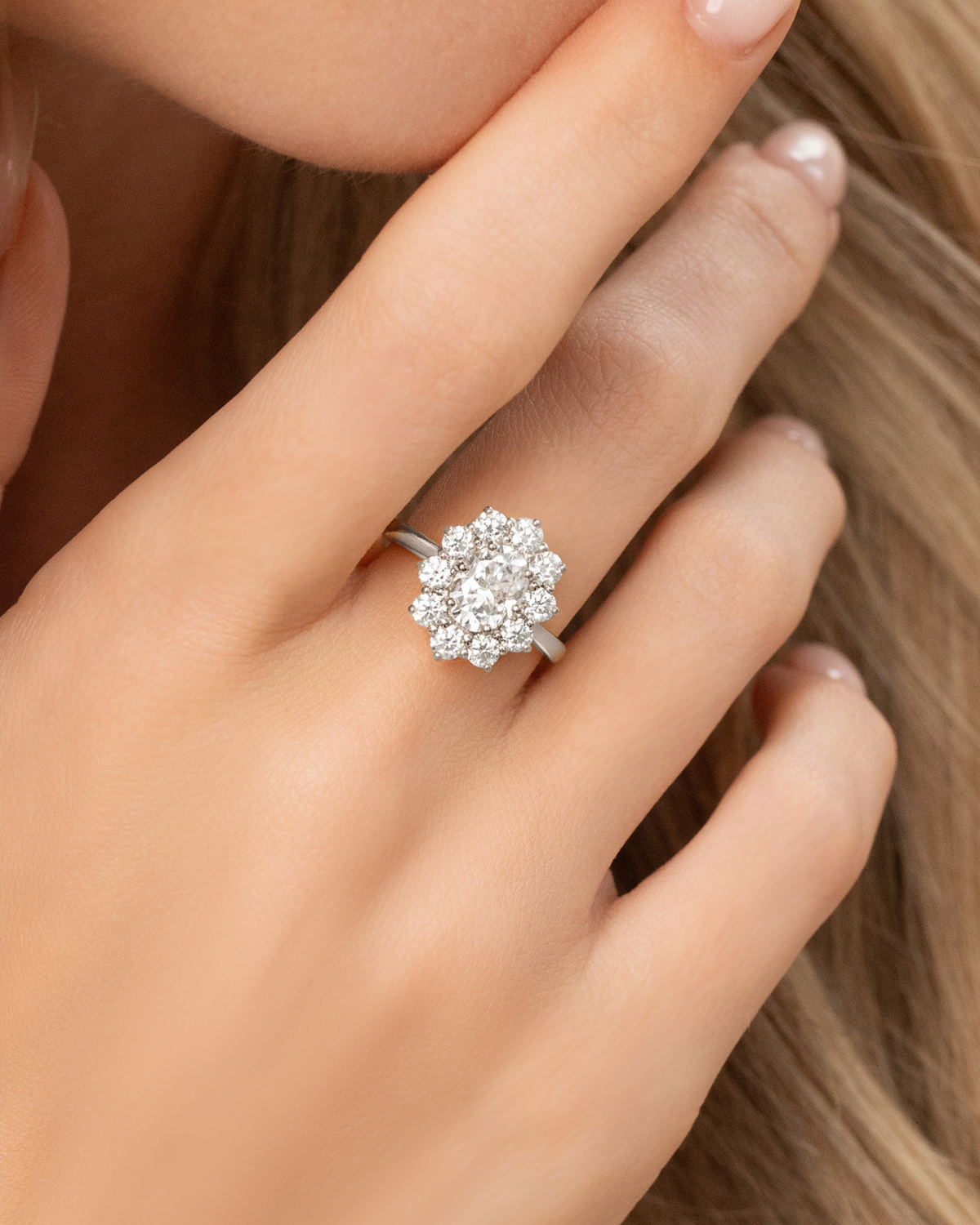 2.5 ct Oval Moissanite Halo Engagement Ring in Sterling Silver - SJR London Timepiece