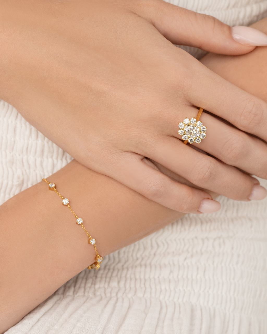 Parure de mariée perles et moissanite en vermeil 18 carats