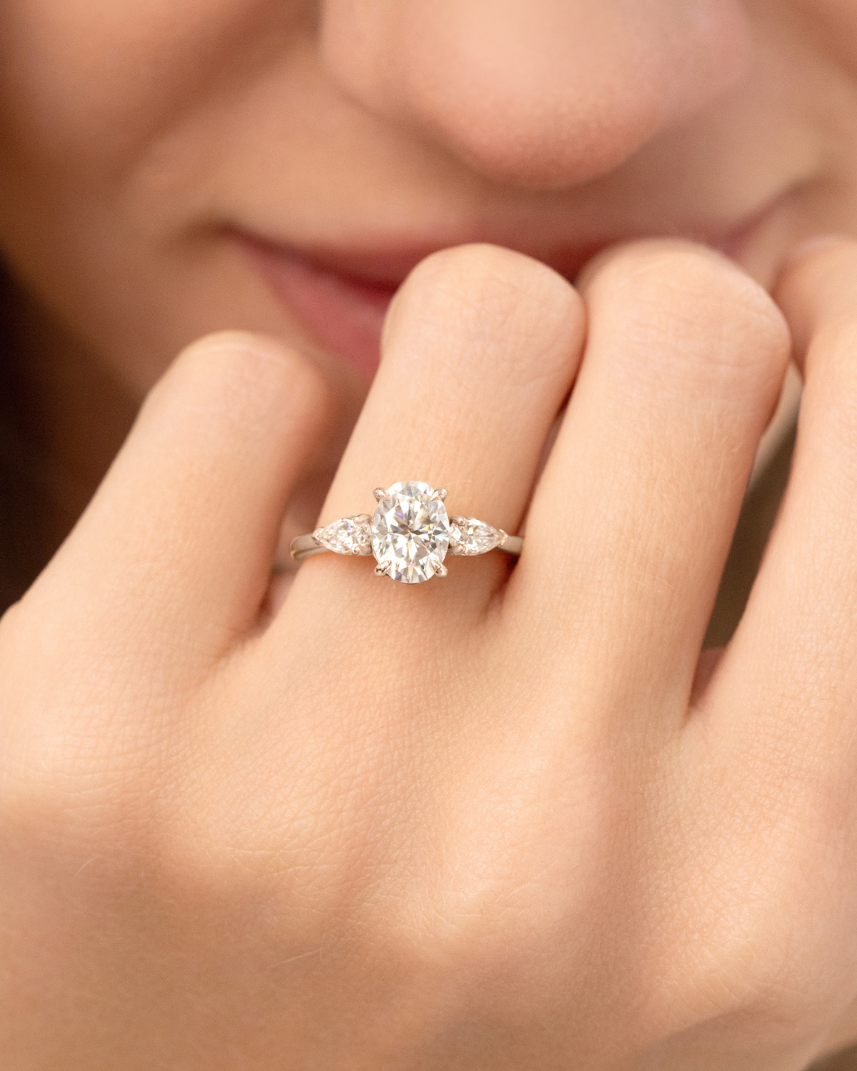 2 ct Oval Moissanite Three Stone Engagement Ring in Sterling Silver - SJR London Timepiece