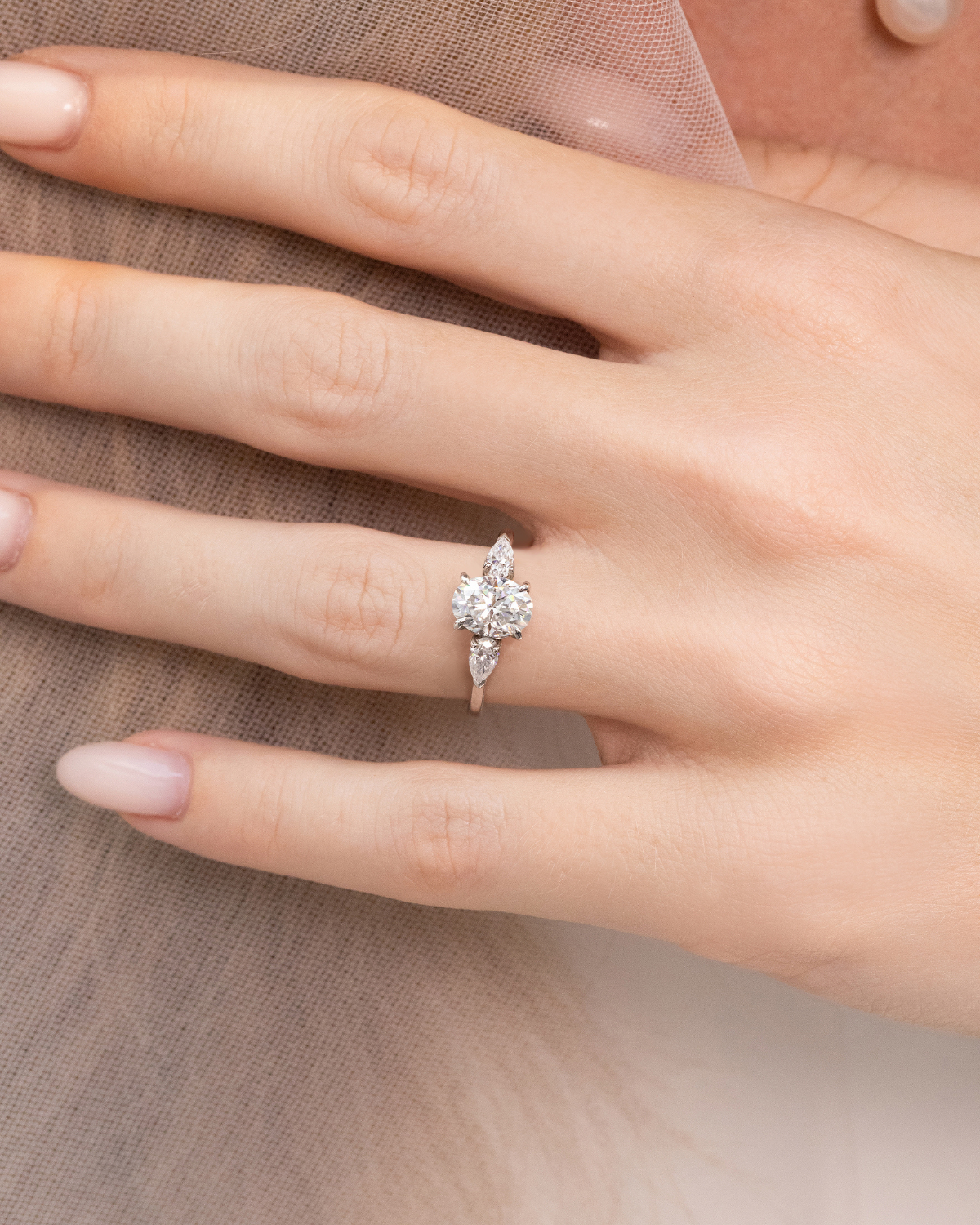 2 ct Oval Moissanite Three Stone Engagement Ring in Sterling Silver - SJR London Timepiece