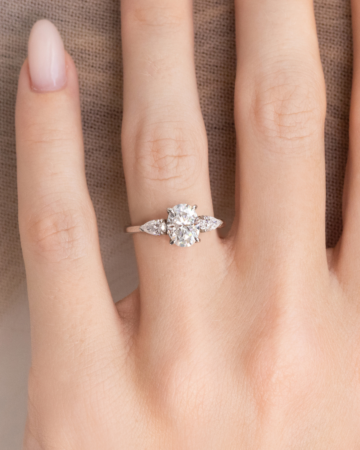 2 ct Oval Moissanite Three Stone Engagement Ring in Sterling Silver - SJR London Timepiece