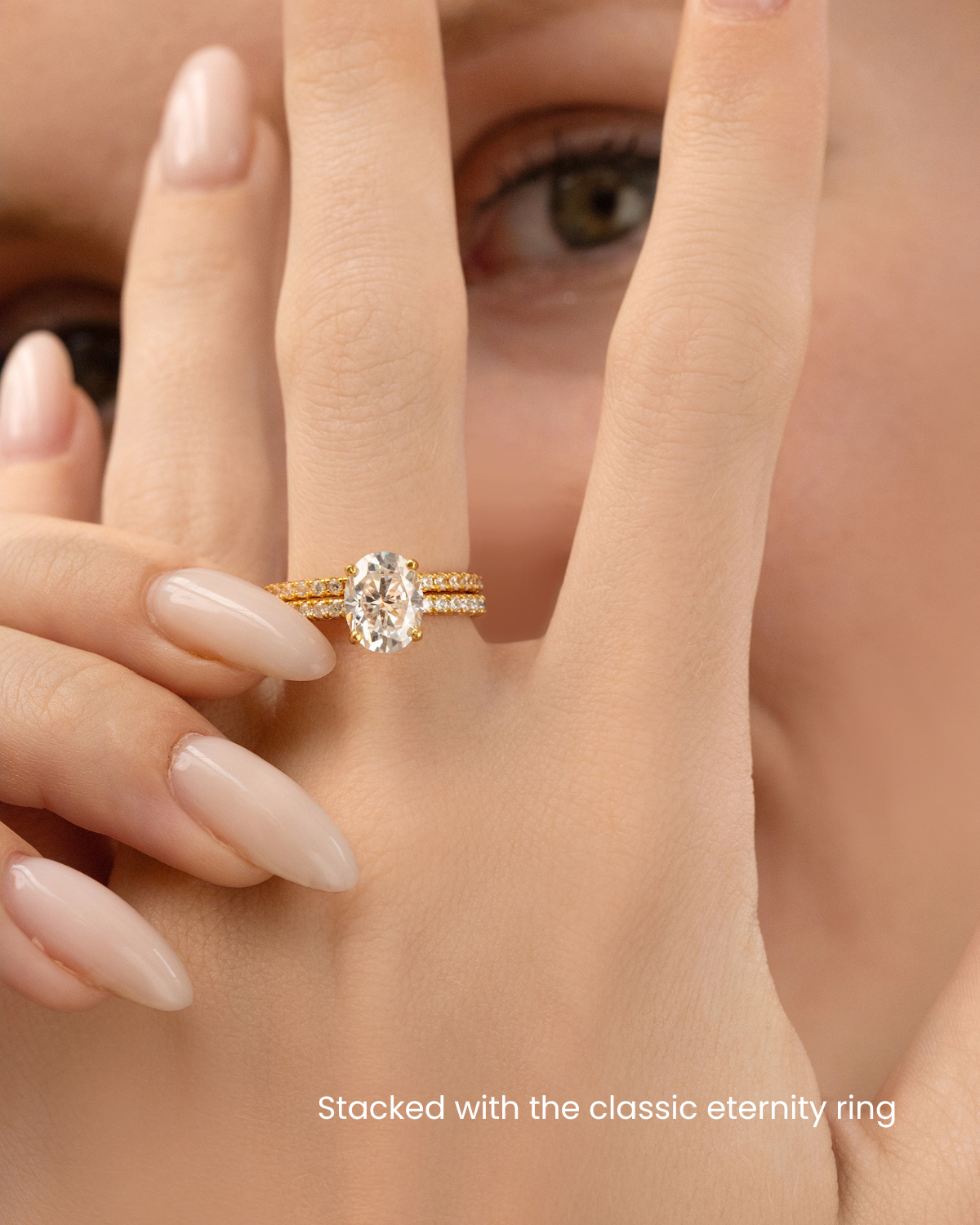 2 ct Oval Solitaire Moissanite Engagement Ring with Pavé Band in 18k Gold Vermeil - SJR London Timepiece