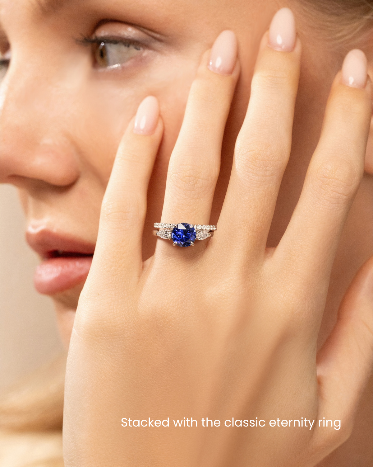 Blue Sapphire Round Cut Three Stone Engagement Ring in Sterling Silver - SJR London Timepiece