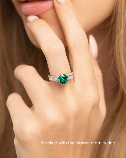 Emerald Round Cut Three Stone Engagement Ring in Sterling Silver - SJR London Timepiece