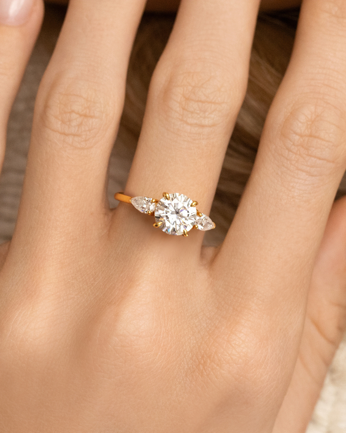 2 ct Round Moissanite Three Stone Engagement Ring in 18k Gold Vermeil - SJR London Timepiece