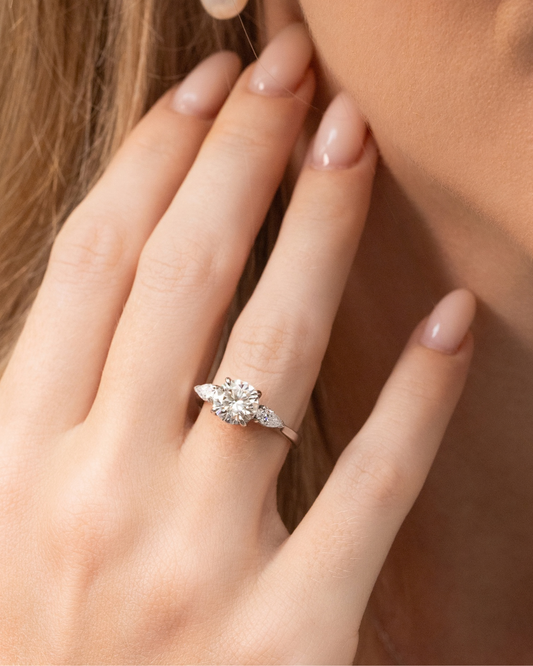 2 ct Round Moissanite Three Stone Engagement Ring in Sterling Silver - SJR London Timepiece