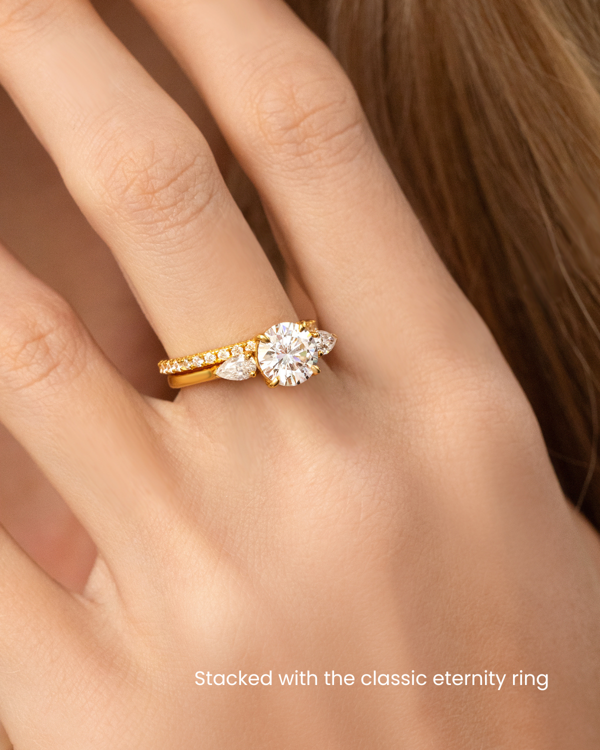 2 ct Round Moissanite Three Stone Engagement Ring in 18k Gold Vermeil - SJR London Timepiece
