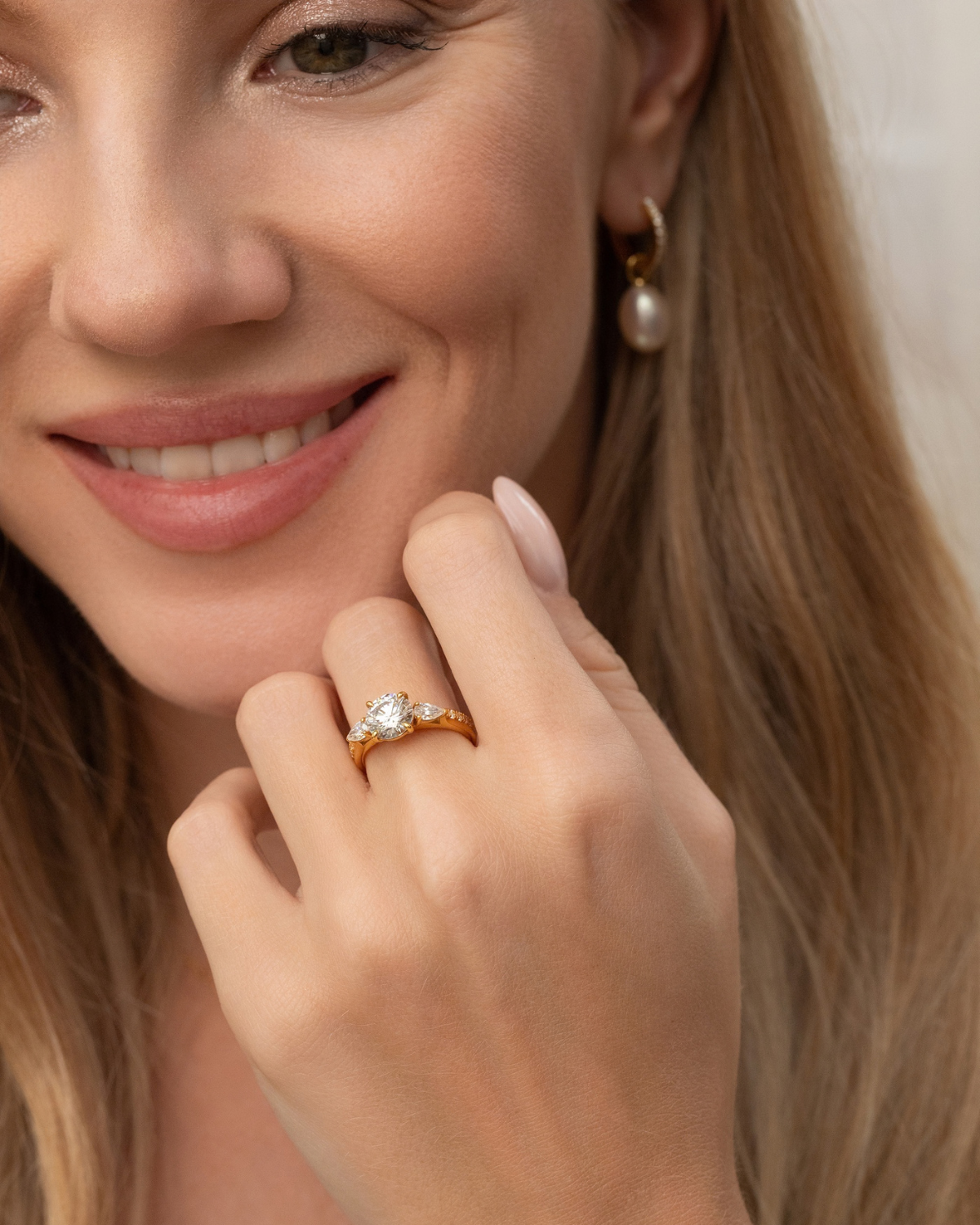 2 ct Round Moissanite Three Stone Engagement Ring in 18k Gold Vermeil - SJR London Timepiece