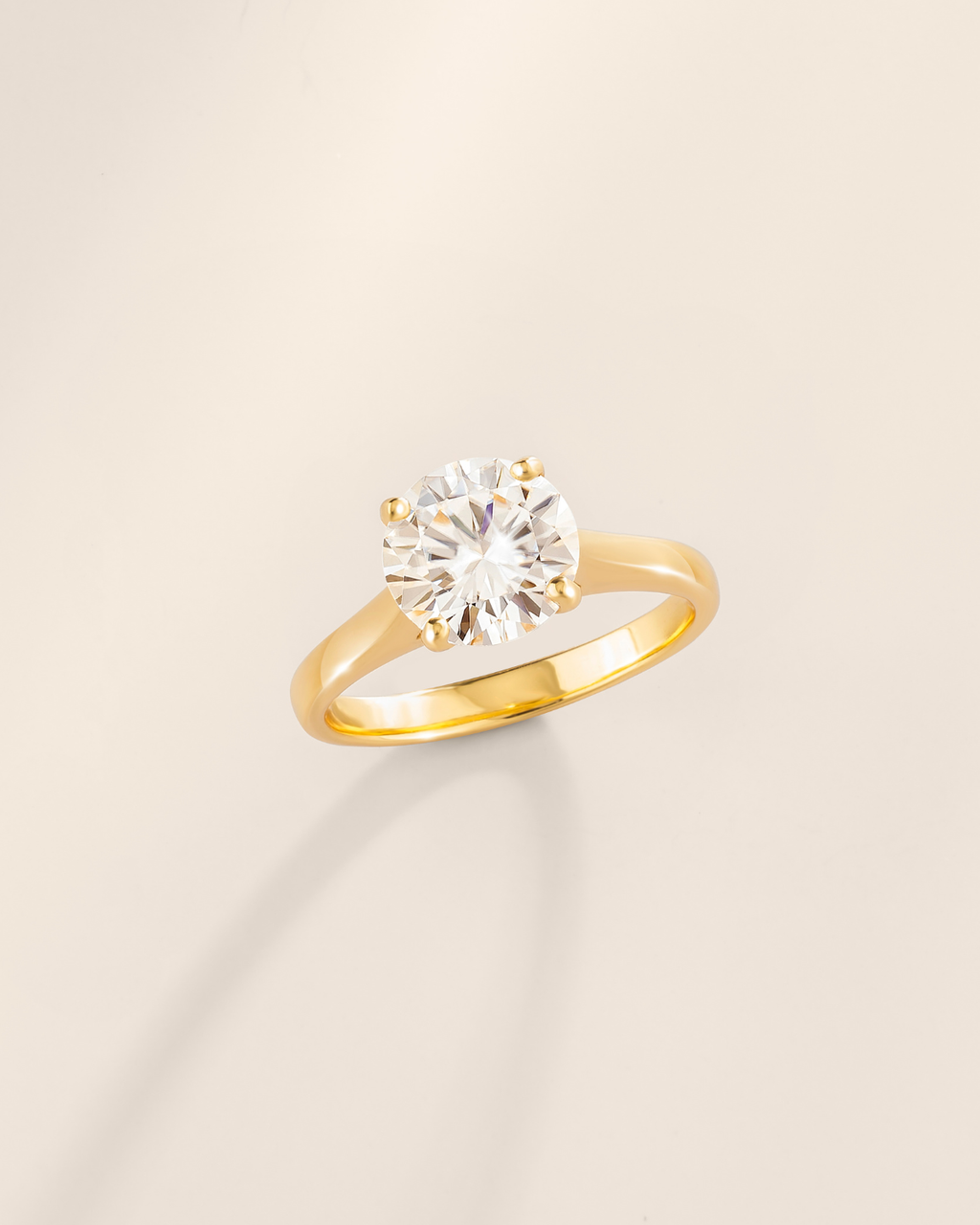Bague de Fiançailles Solitaire Ronde en Moissanite 2 carats en Vermeil d'Or 18 carats