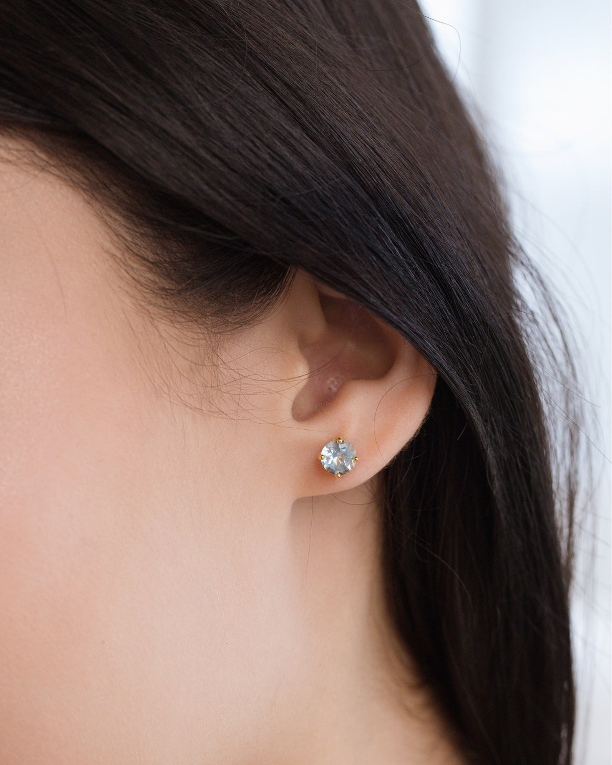 Blue Topaz Round Stud Earrings 6 mm in 18k Gold Vermeil - SJR London Timepiece