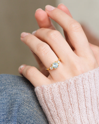 Blue Topaz Three Stone Ring in 18k Gold Vermeil - SJR London Timepiece